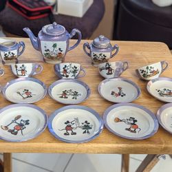 Antique 1930s Disney Mickey Mouse Blue Luster Tea Set