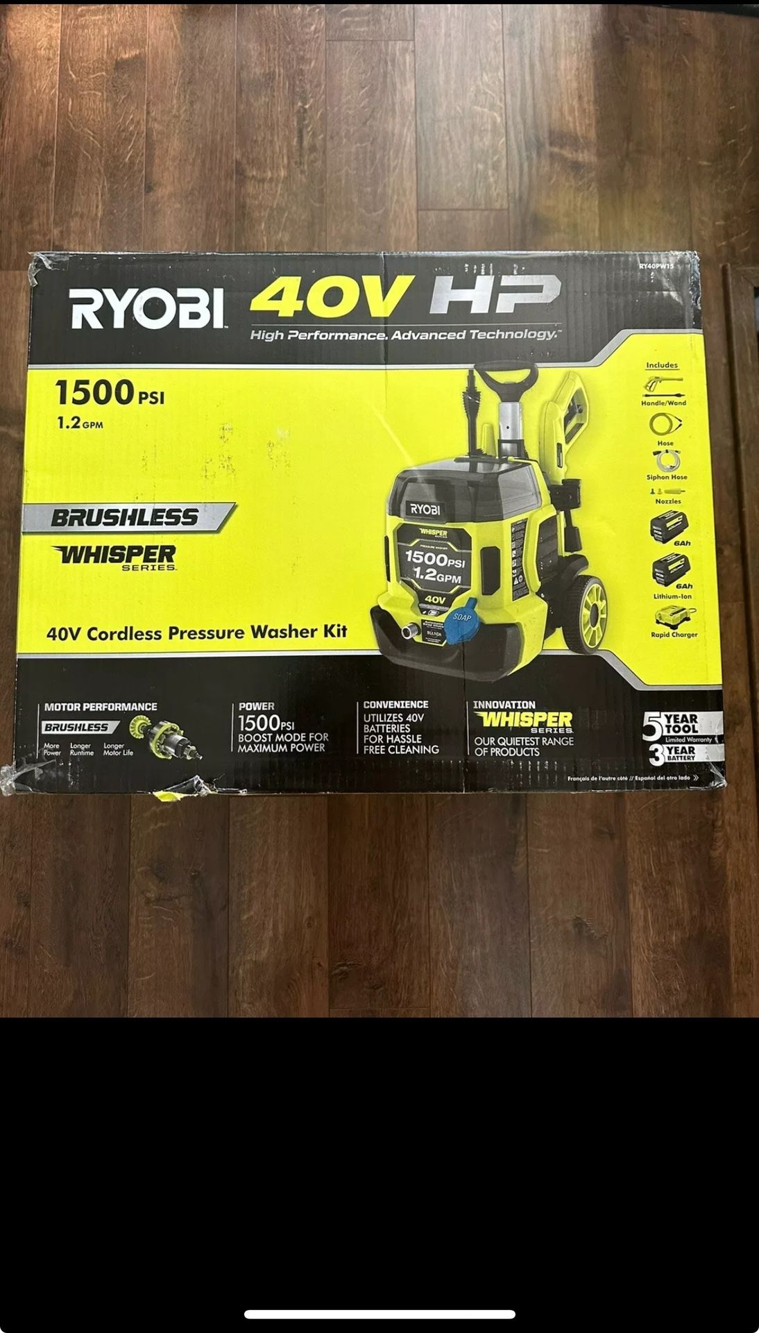 RYOBI 40V HP Brushless Pressure Washer 1500 PSI 1.2 GPM 2 Batteries Included