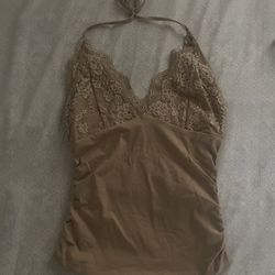 ROMWE PUNK Contrast Lace Ruched Halter Top