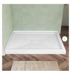48 in. L x 36 in. W Double Threshold Corner Shower Pan Base in White Acrylic Rectangular Shower Tray with Center Drain