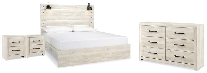 Cambeck Whitewash King Panel Bed, Dresser and 2 Nightstands