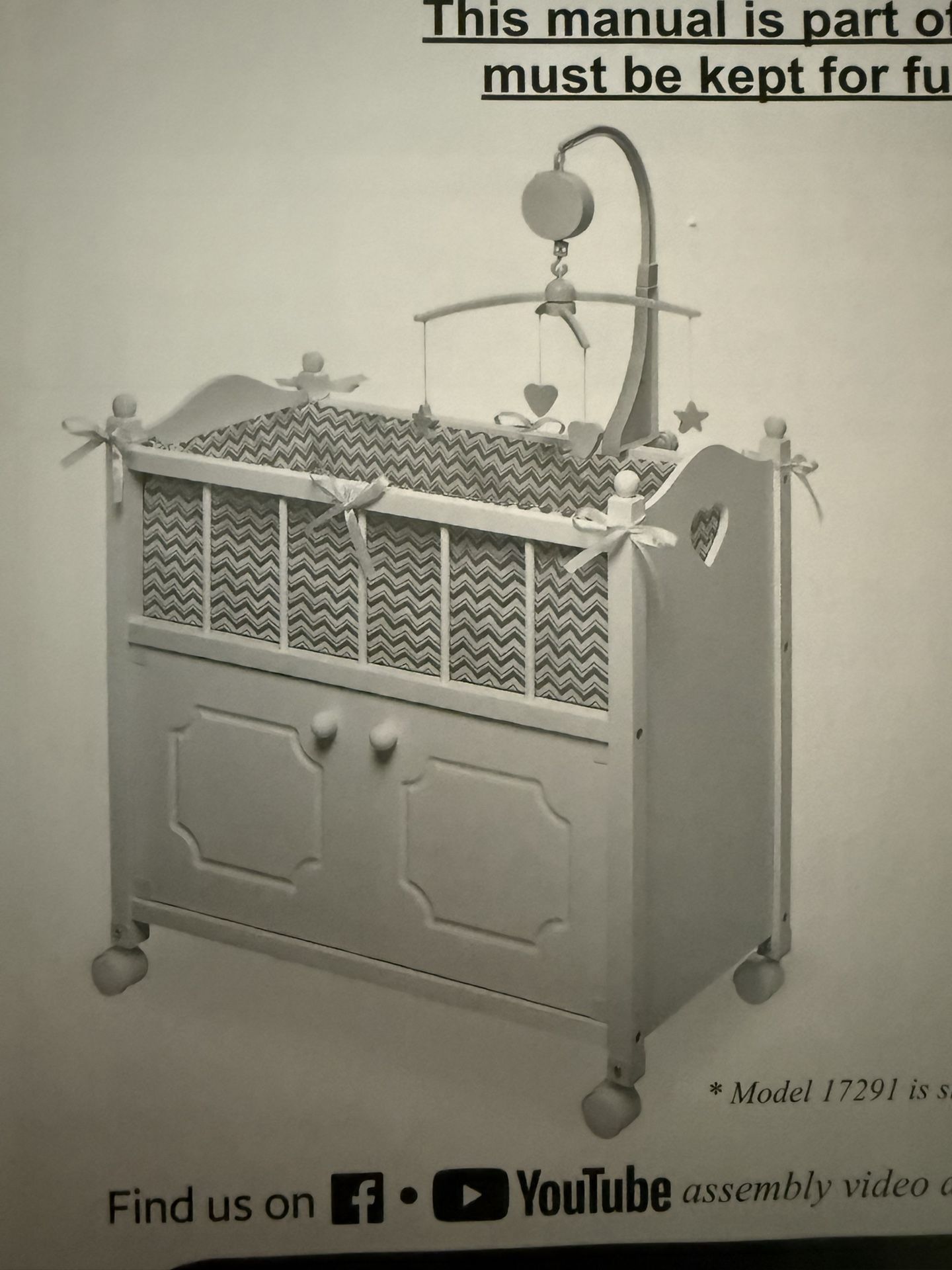 Badger Basket Cabinet Doll Crib with Gingham Bedding