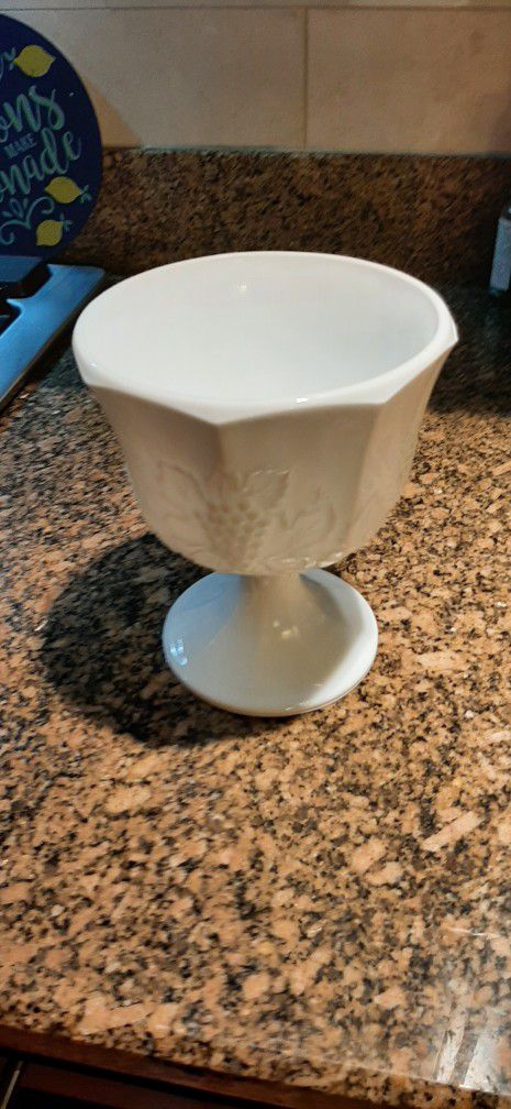 Milk Glass Pedestal Fruit Bowl