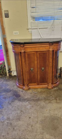 Elegant Demi-Lune Curio Cabinet / Console Table with Granite Top