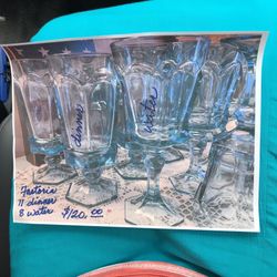 Fostoria Glasses, Cake Stand, 2 Candleholders 