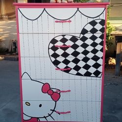 5 Drawer Upright Dresser With Hand Painted Cute Kat Design 