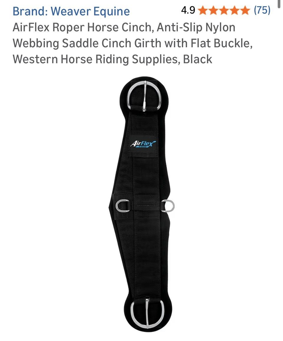 🐎 28” AirFlex Roper Horse Cinch – Anti-Slip Nylon Webbing Saddle Cinch (Flat Buckle) – Black – Brand New 💰 Price: $70 or best offer 💲 MSRP: ~$89