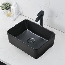 Matte Black Ceramic Vessel Sink with Faucet and Drain Combo