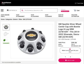 GM Chevrolet Sparkle Silver Wheel Center Cap