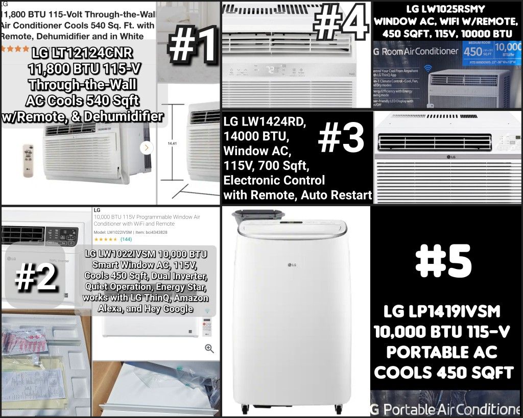 *New - Open 📦 for 📸 Only* LG Window & Wall Conditioners, w/Remote & Some Wi-Fi Enabled, & Dehumidifier