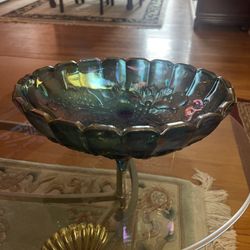 Indiana Glass Carnival Blue Harvest Grape Bowl 