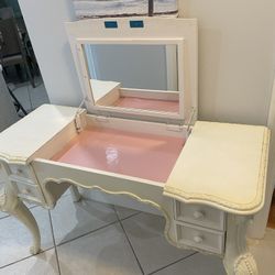 Antique Vanity With Mirror And Drawers 
