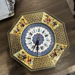 Khatam Persian Horse Inlaid Wall Clock Marquetry Handmade Middle Eastern 
