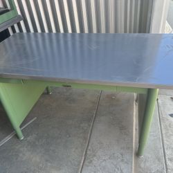 Heavy Duty Mid Century Steel Tanker Desk Glass Top