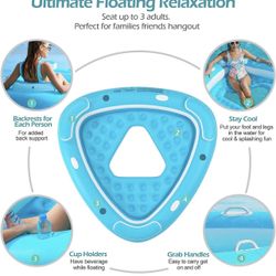 Floating Island Pool Float - Inflatable Lake Floaties Pool Lounger Raft Water Float with Cupholders