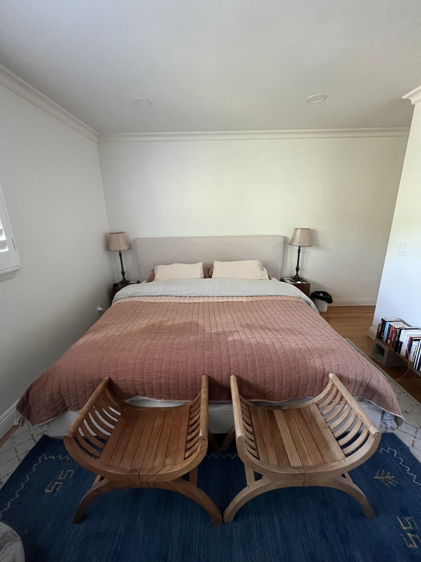 Dean Sand King Upholstered Bed Frame + Headboard – $250 (Retail $595)