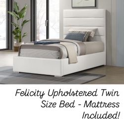 Upholstered twin Size Platform Bed With mattress. $53 Down Payment 