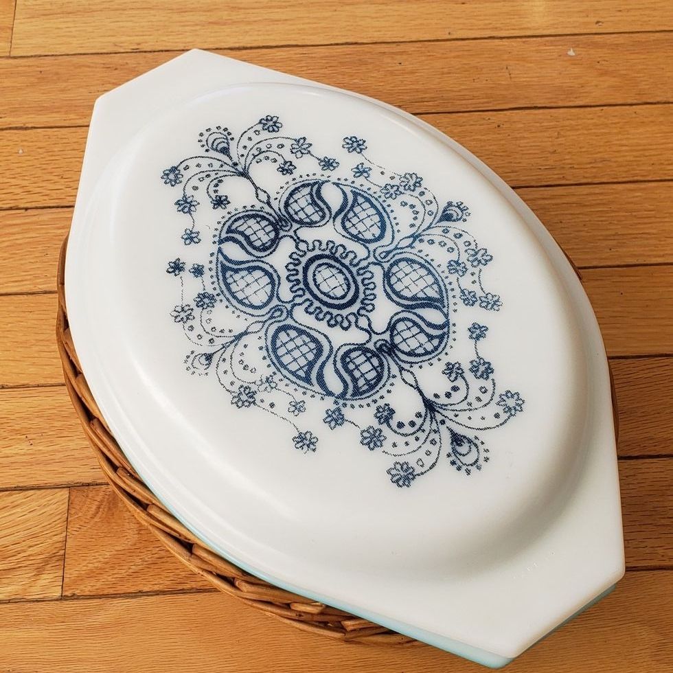 Vintage Blue Doily PYREX