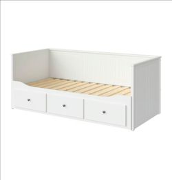 HEMNES Daybed frame with 3 drawers, white, with 1 twin mattress