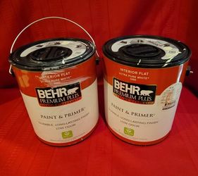 Behr Premium Plus Interior Flat Color Spring Glow Green paint and primer. It is a 100% acrylic, low-odor product with a durable, long-lasting finish. 
