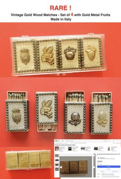 RARE!

Vintage Gold Wood Matches - Set of 4 with Gold Metal Fruits, Made in Italy

