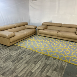 ( Delivery Available ) Roche Bobois Beige Leather Couch Set