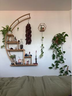 Wood and gold large moon shelf