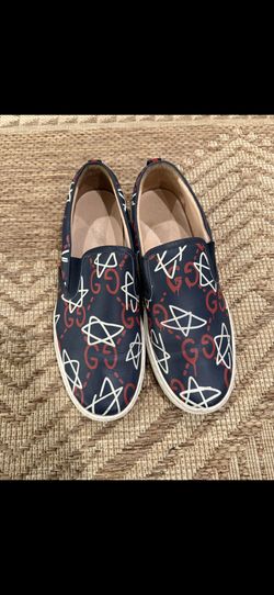 Gucci GG & Star Print Slip-On Sneakers – Navy Blue – Size 13