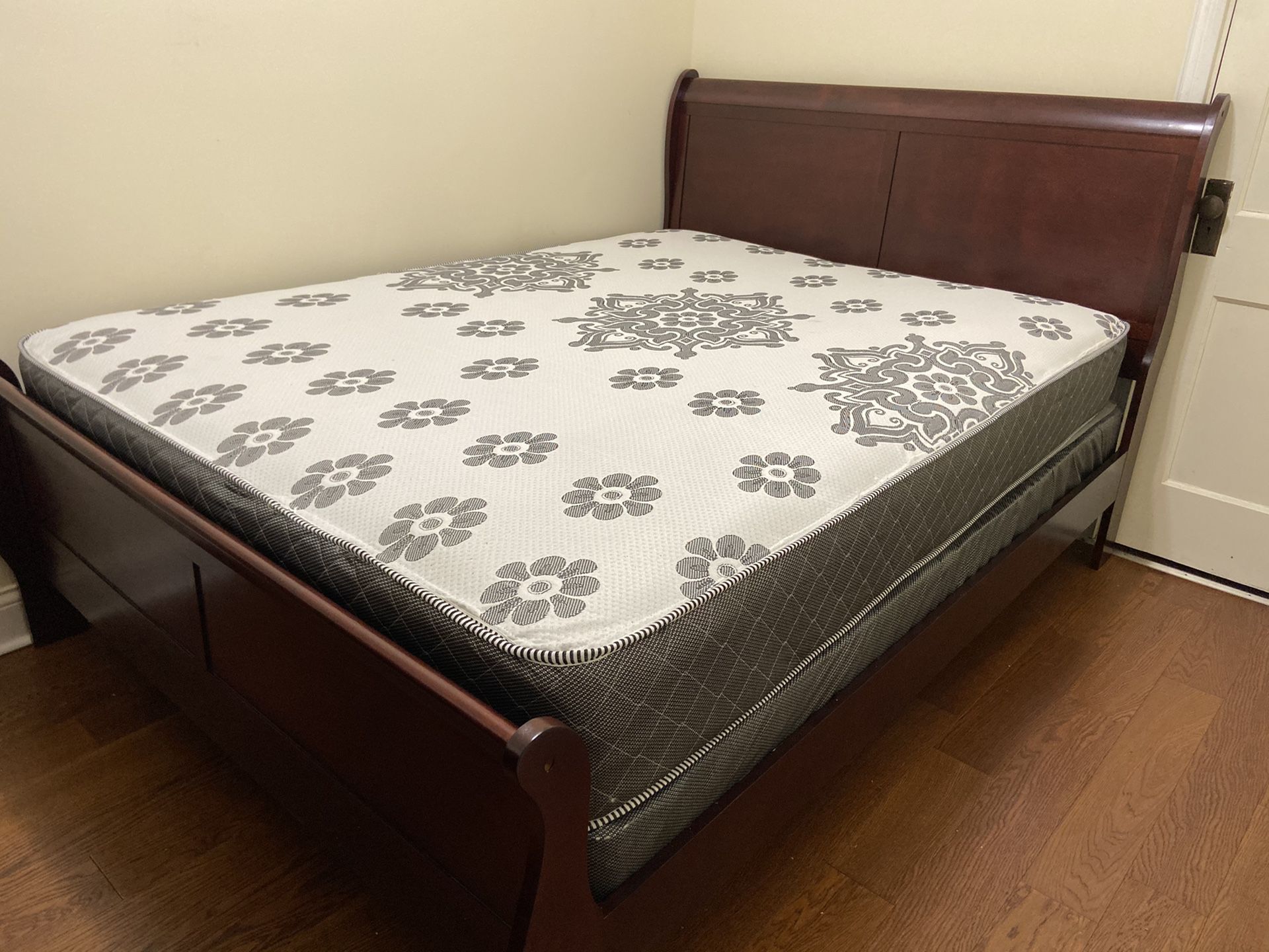 Brand new cherry sleigh bed with mattress and box spring