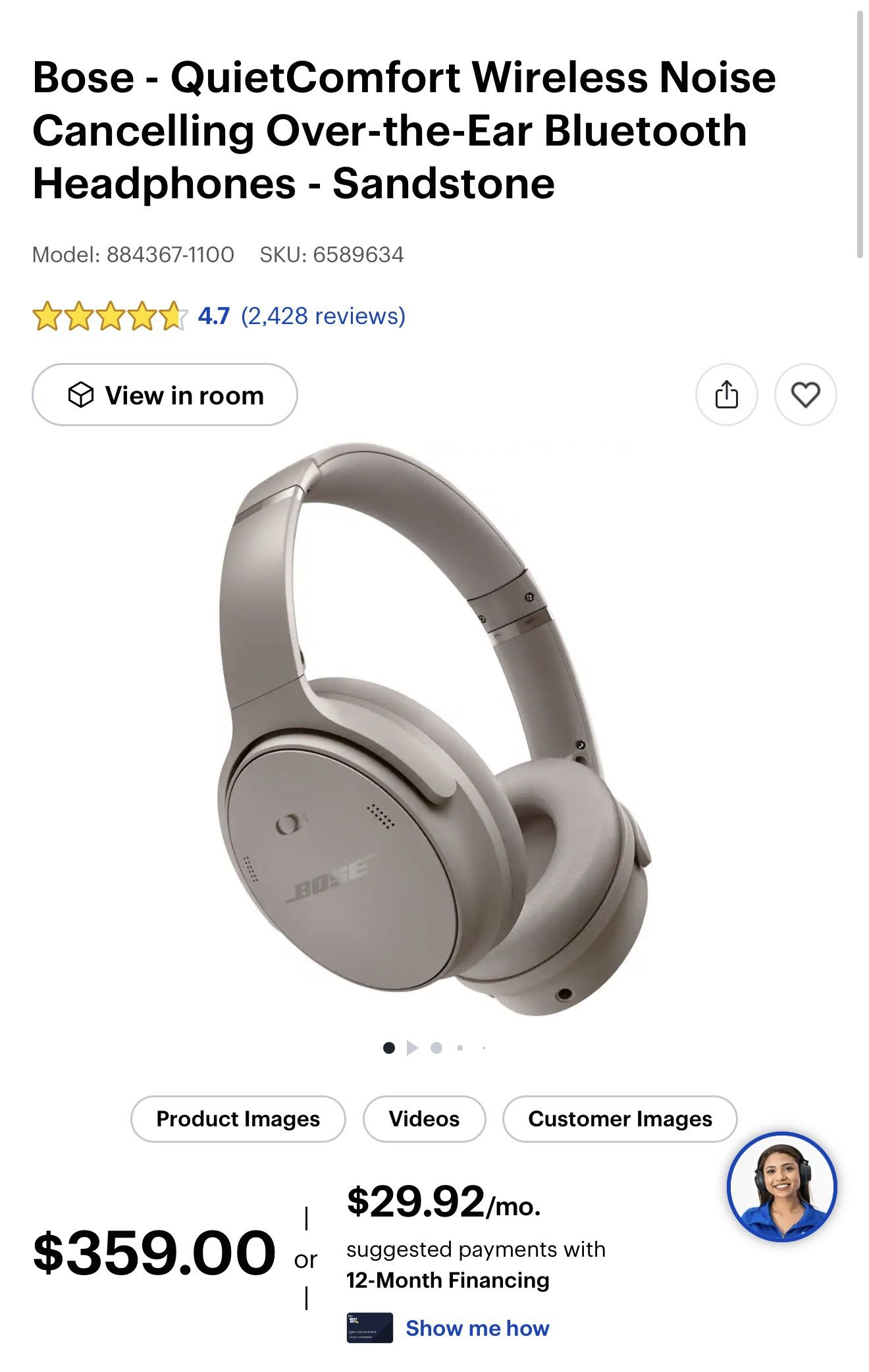 Bose - QuietComfort Wireless Noise Cancelling Over-the-Ear Bluetooth Headphones - Sandstone