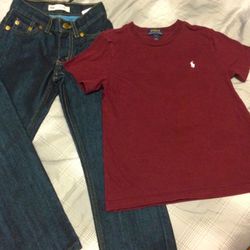 Ralph Lauren Burgundy Polo T-shirt SZ 6  & Levi’s Dark Denim Jeans SZ 6 REG  Boys