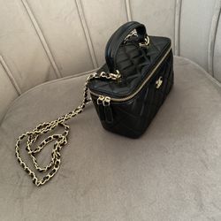 Black Mini vanity Bag Purse Soft Leather NEW In Box 