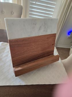 Wood and marble cookbook stand
