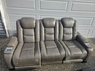 Gray Leather Power Reclining Sofa