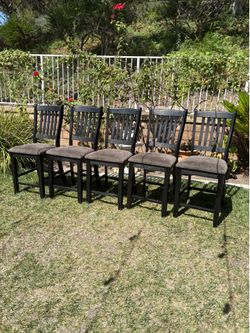 Set of 5 Black Slat-Back Counter Height Bar Stools