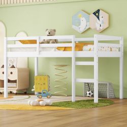 Ivara Twin Size Solid Wood Loft Bed with Ladder