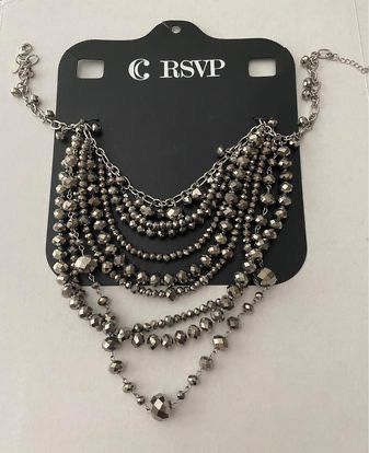 New RSVP Faux Silver Bead Multilayer Necklace