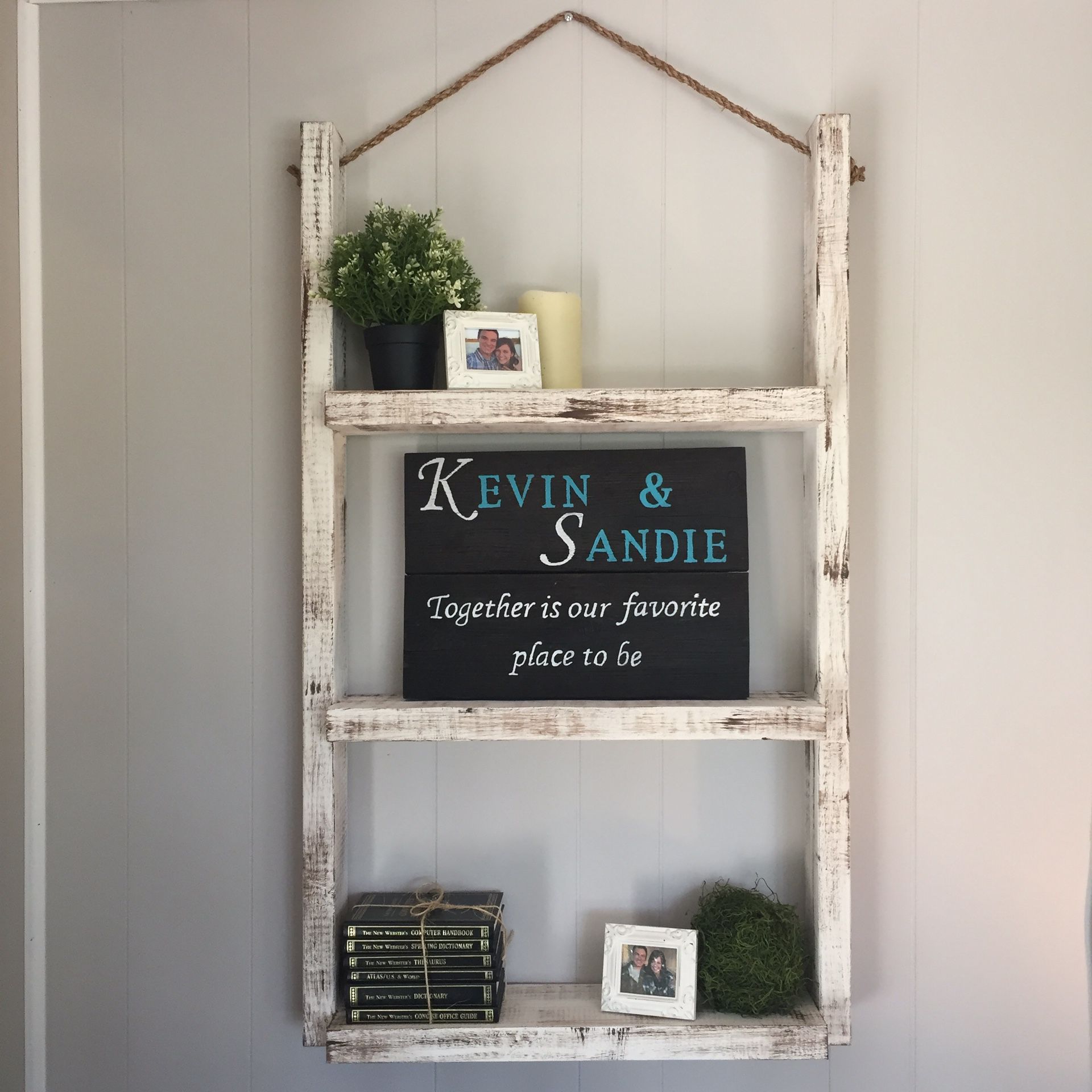 Rustic solid wood rope hanging shelves