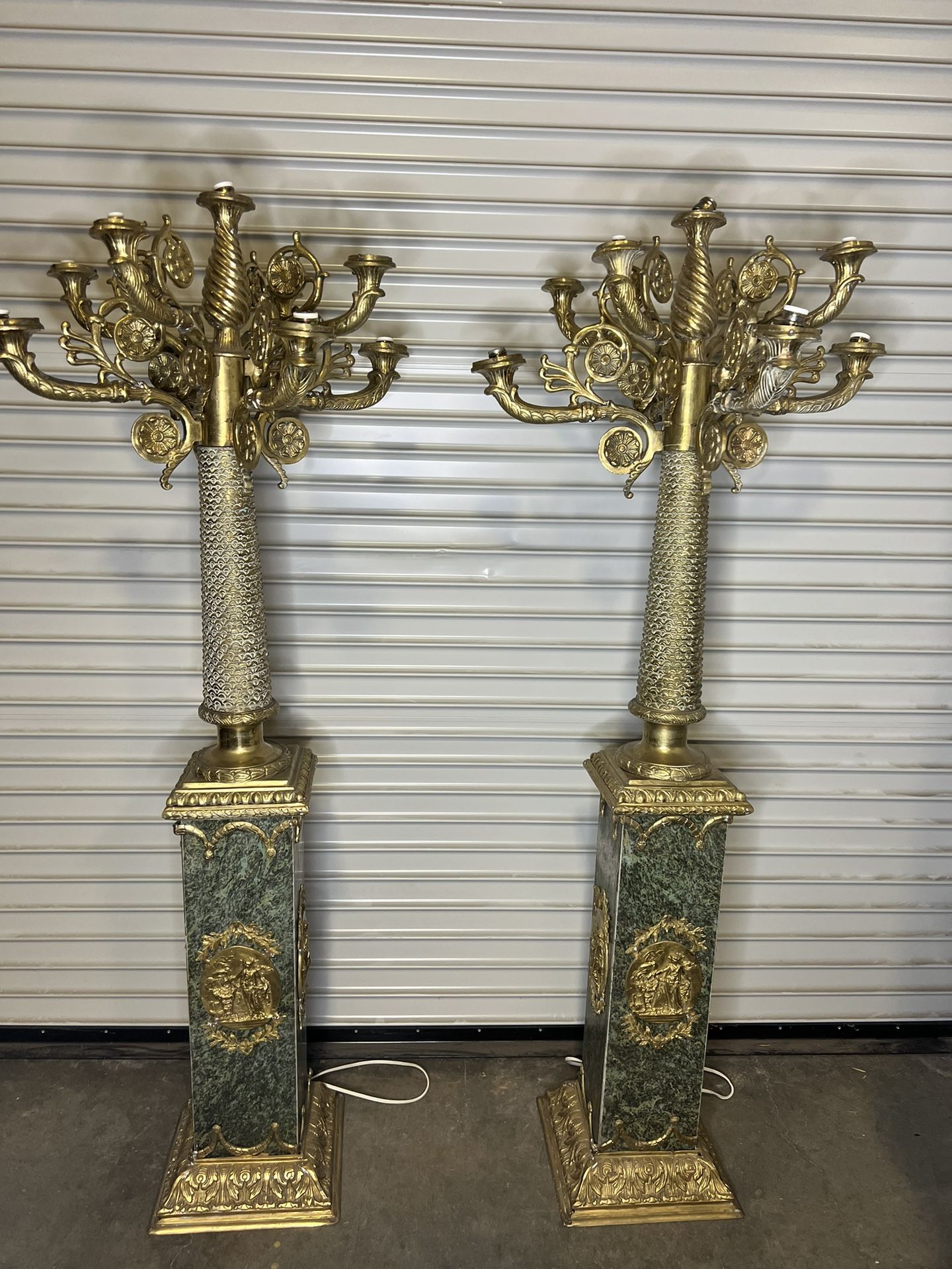 Pair Of Bronze Brass Floor Candelabras Set