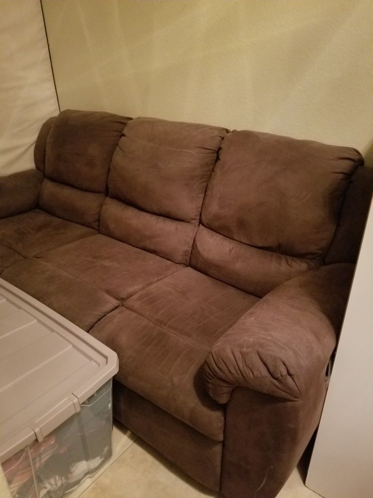 Sofa 3 coushions like new recliners each end no tears or stains.675 both love seat and sofa