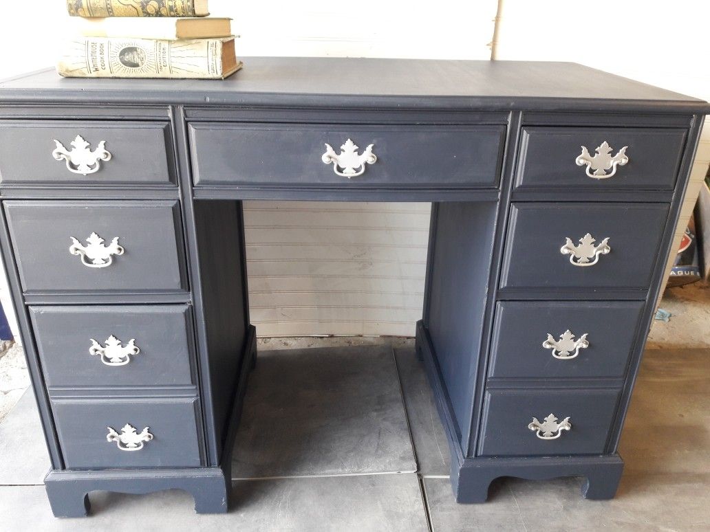 Midnight blue desk w/7 drawers