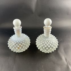 $17 EACH Fenton Glass White Moonstone Opalescent Hobnail Perfume Bottle w/ Stopper 