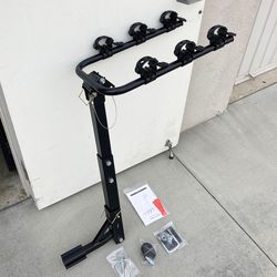 (Brand New) $49 Tilt Folding 3-Bike Mount Rack Bicycle Carrier 2” Hitch 110lbs Max w/ No-Wooble U Bolt & Straps