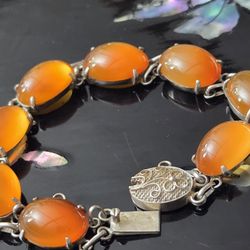 Antique CARNELIAN Victorian STERLING BRACELET 