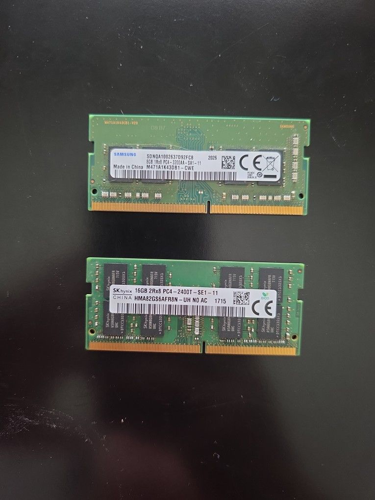 Laptop RAM 16GB and 8 GB