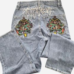 Ed Hardy Embroidered Dragon Denim Jeans