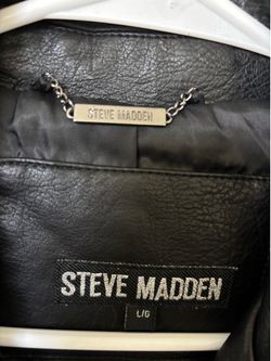 Steve Madden Embroidered Moto Jacket Black Faux Leather Size L