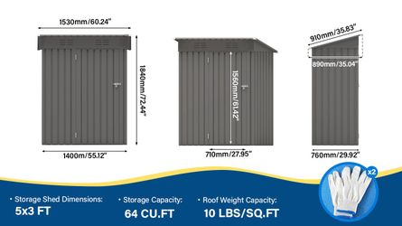 5X3 FT Metal Outdoor Storage Shed, Tool Shed with Pitched Roof and Lockable Door Compact Metal Tool Shed for Garden, Backyard, Patio, Everyday Sundrie