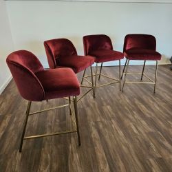 Set of 4 Red Counter Stool Chairs Velvet- Delivery Available