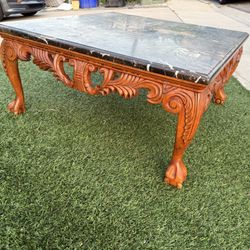 Gorgeous Solid Wood Large Coffee Table with Marble Top 